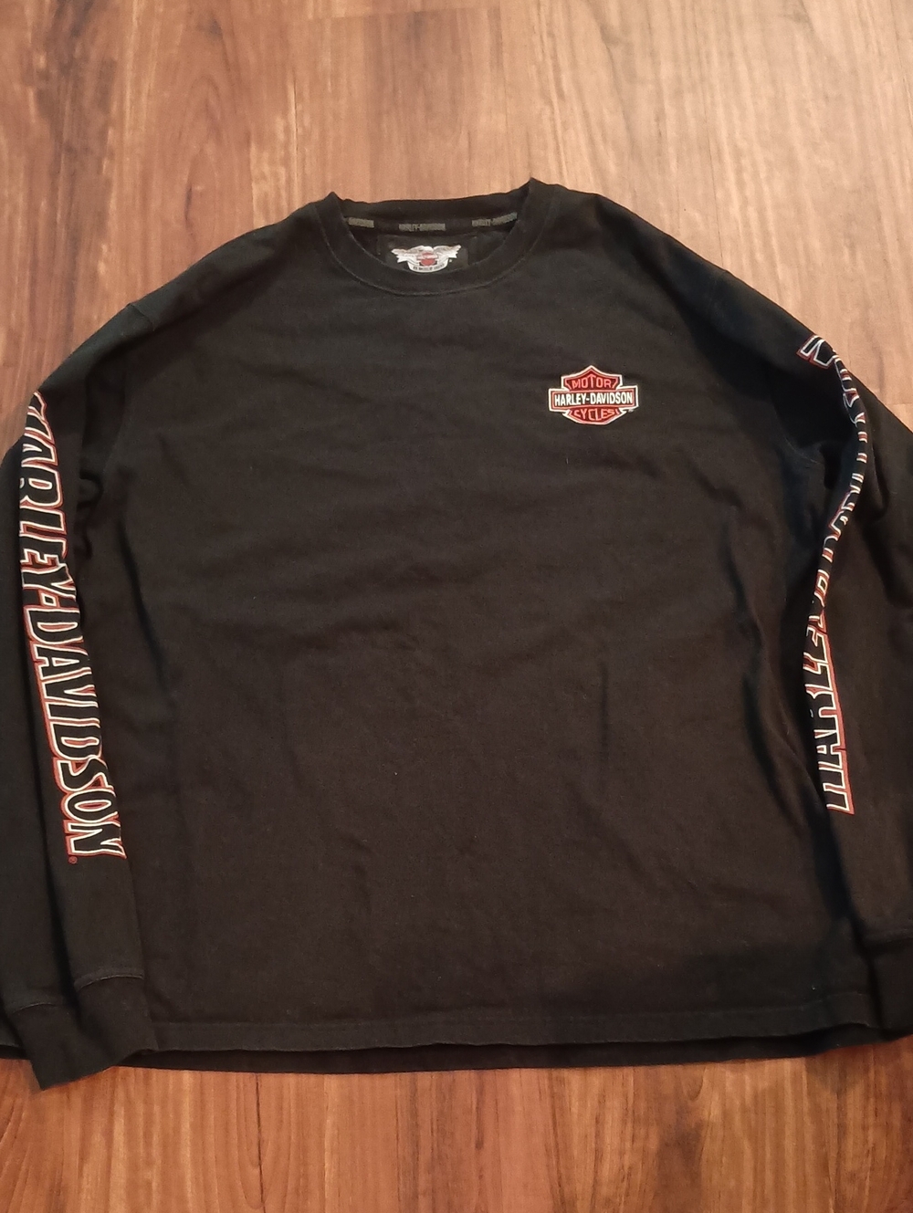 Harley-Davidson Black Long Sleeve Tee with Orange & White Bar & Shield Logo